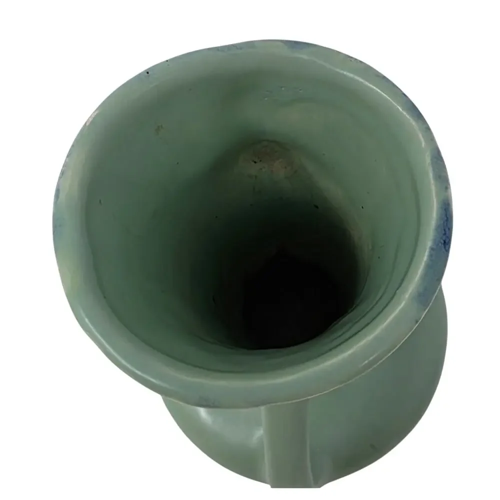 Vintage Double Handle Vase Mint Green Blue Drip Glaze Art Pottery 6.5